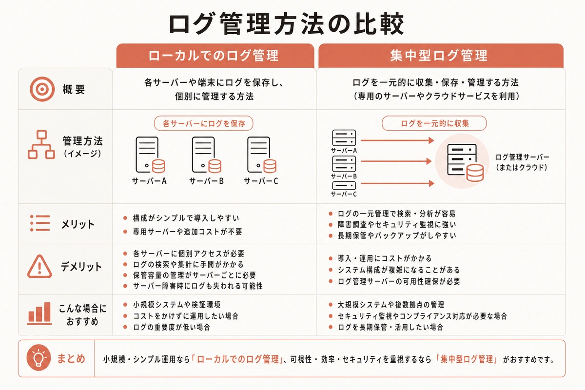 ログ管理方法の比較