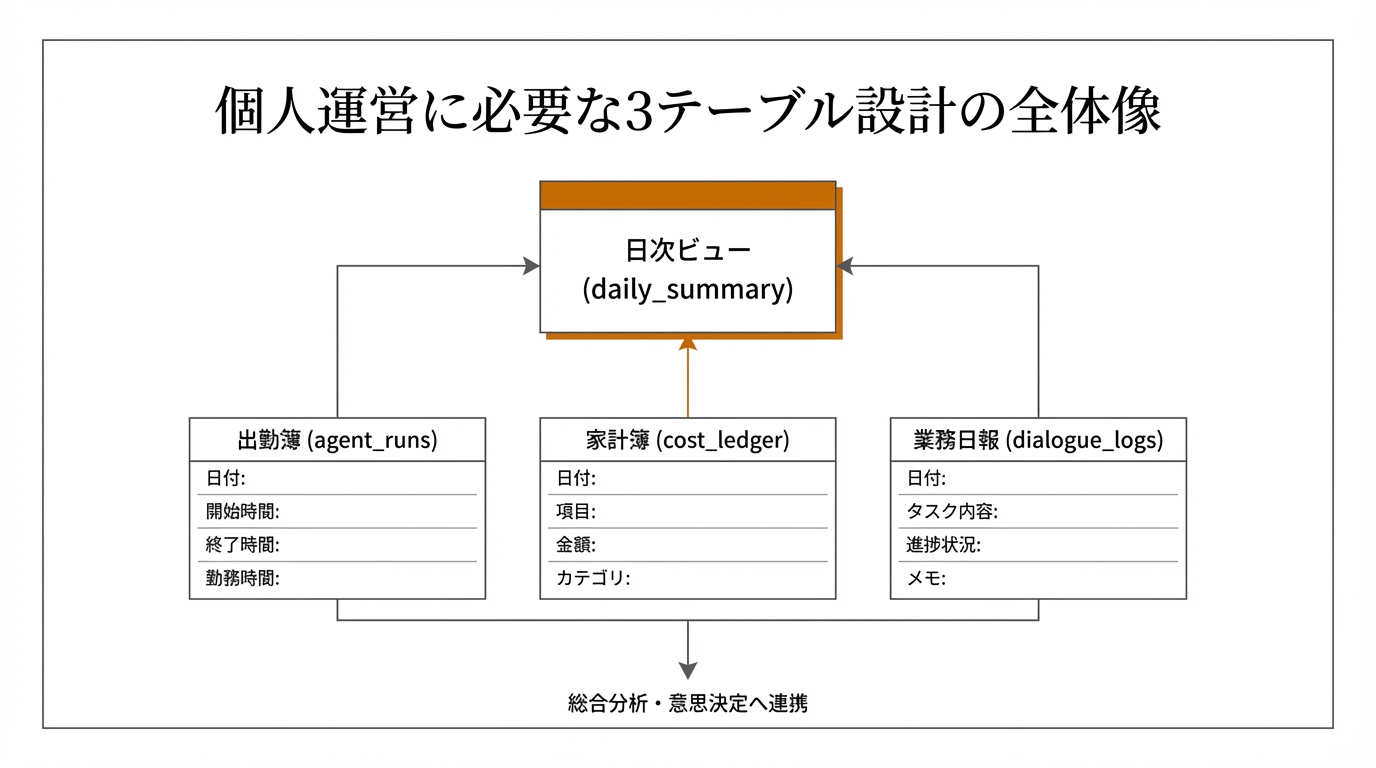 個人運営に必要な3テーブル設計の全体像