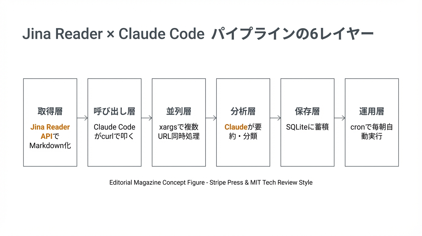 Jina Reader × Claude Code パイプラインの6レイヤー