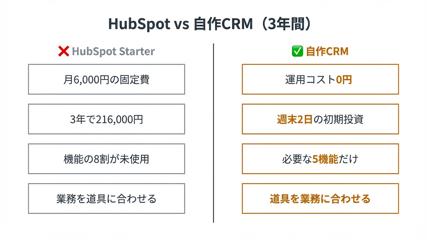 HubSpot vs 自作CRM（3年間）