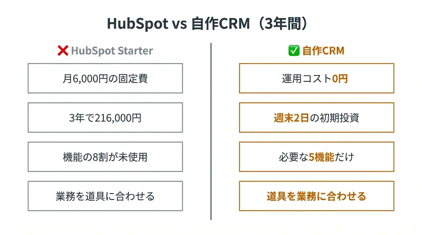 HubSpot vs 自作CRM（3年間）