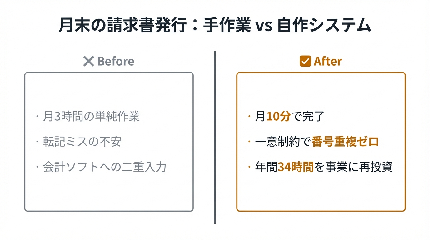 月末の請求書発行：手作業 vs 自作システム