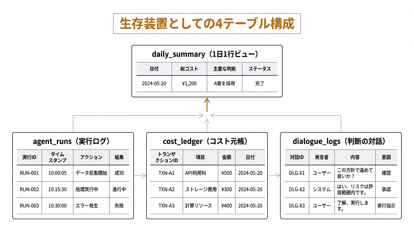 生存装置としての4テーブル構成