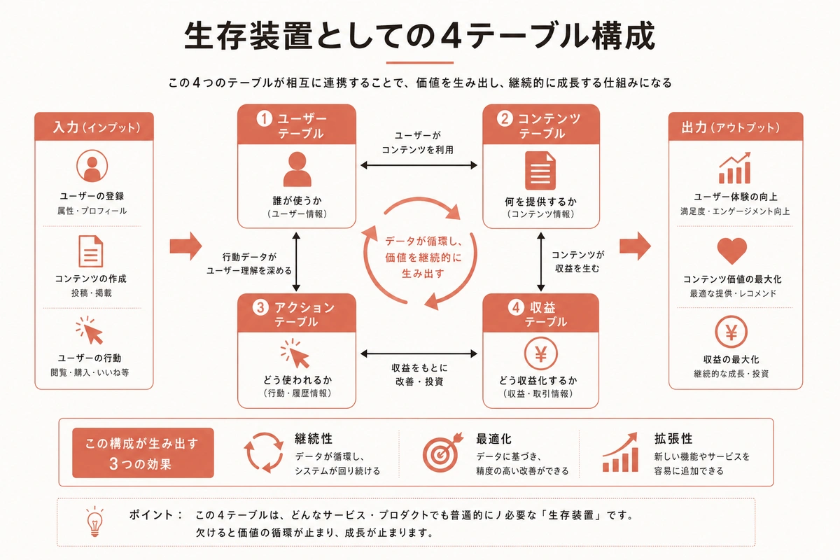 生存装置としての4テーブル構成