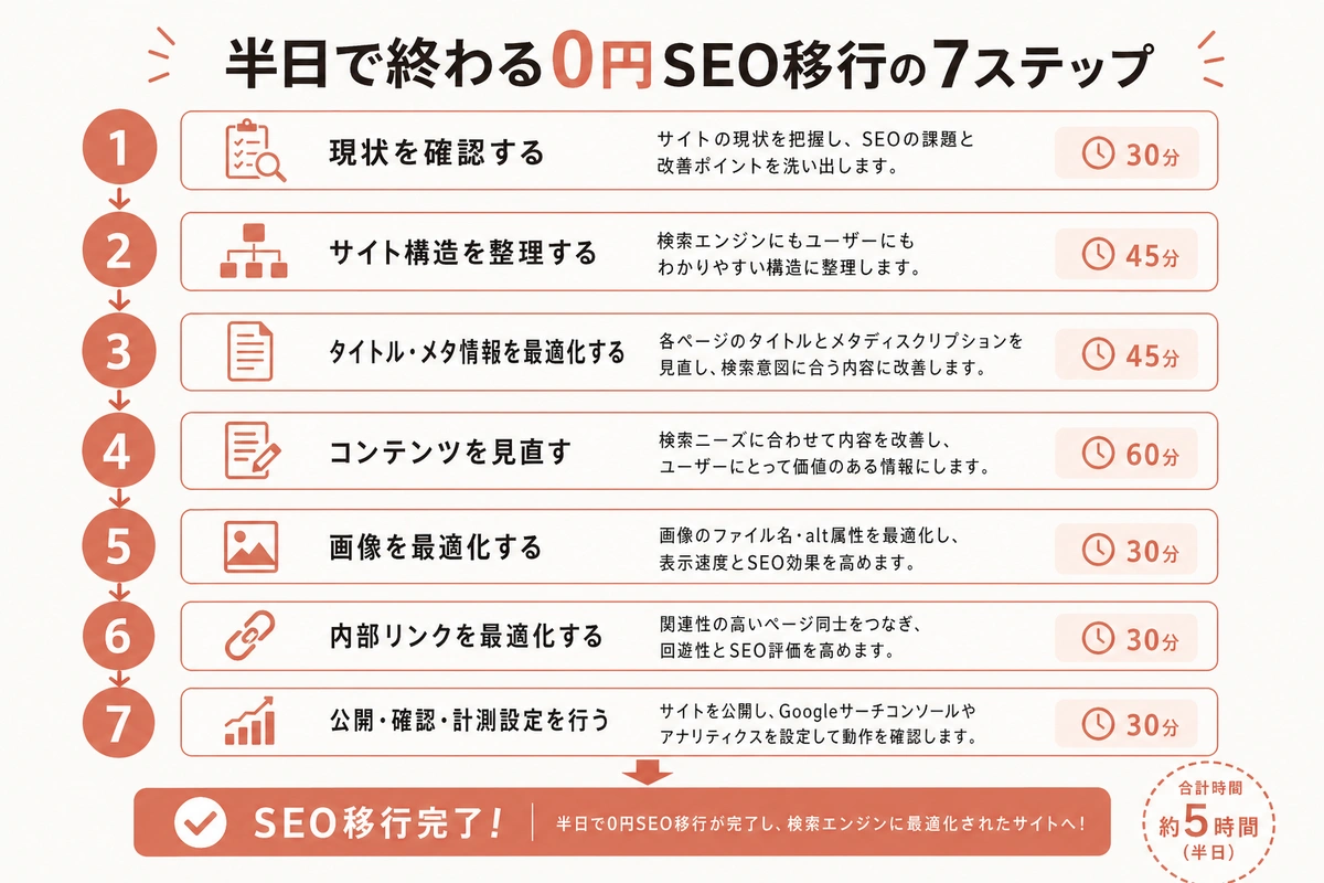 半日で終わる0円SEO移行の7ステップ