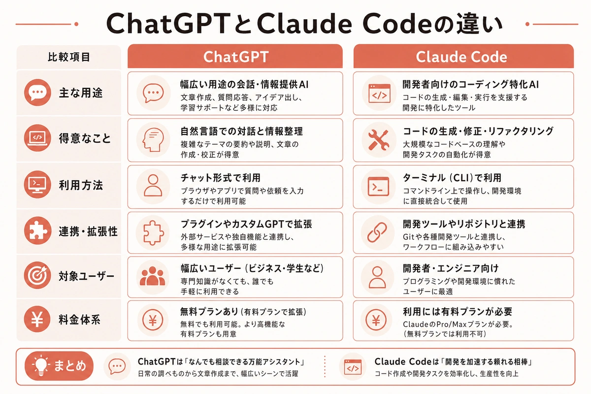 ChatGPTとClaude Codeの違い