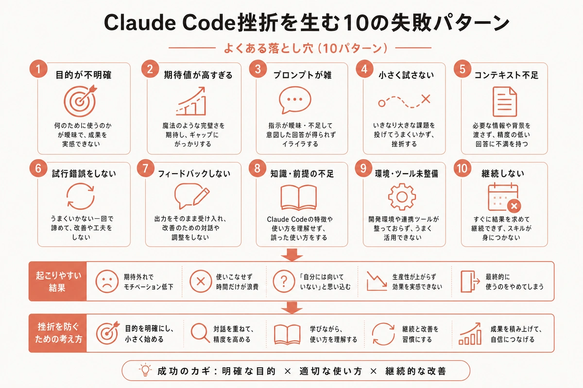 Claude Code挫折を生む10の失敗パターン