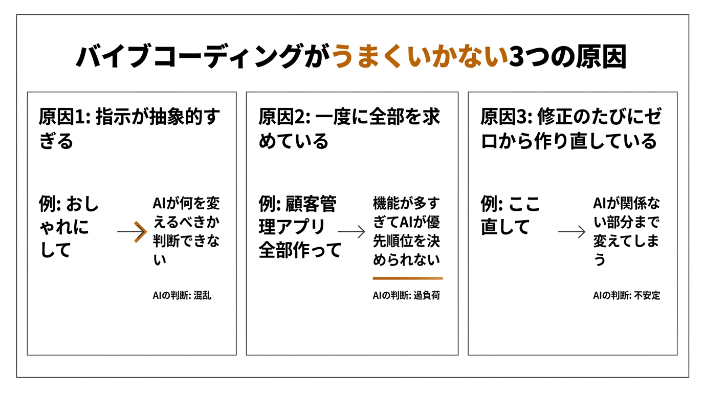 バイブコーディングがうまくいかない3つの原因
