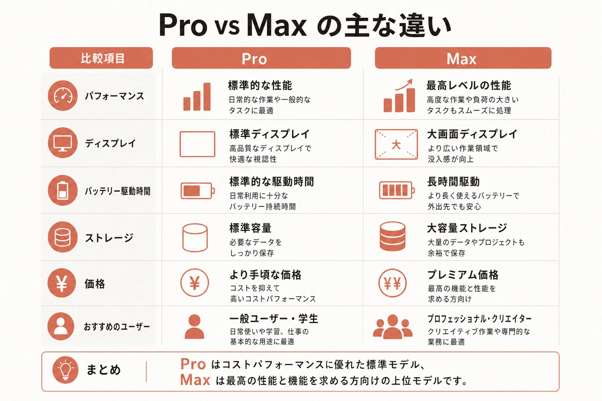 Pro vs Max の主な違い