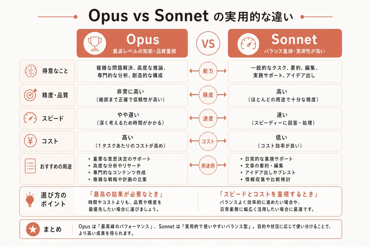 Opus vs Sonnet の実用的な違い