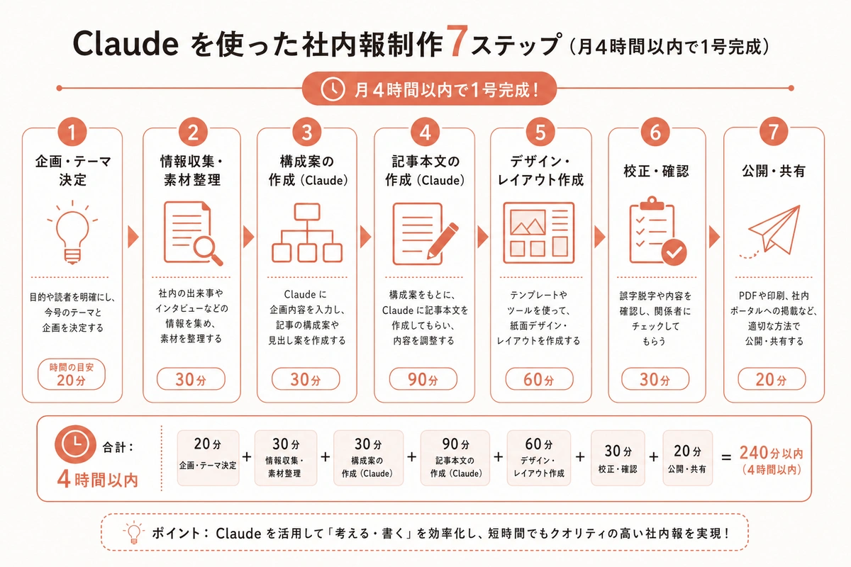 Claude を使った社内報制作7ステップ（月4時間以内で1号完成）
