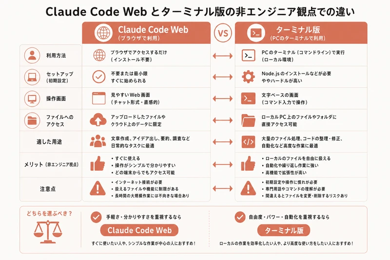 Claude Code Web とターミナル版の非エンジニア観点での違い