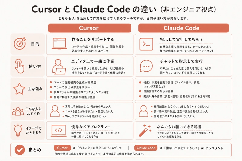 Cursor と Claude Code の違い（非エンジニア視点）