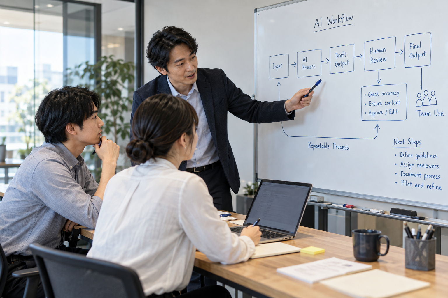 担当者と業務の手順を確かめるワークショップのイメージ